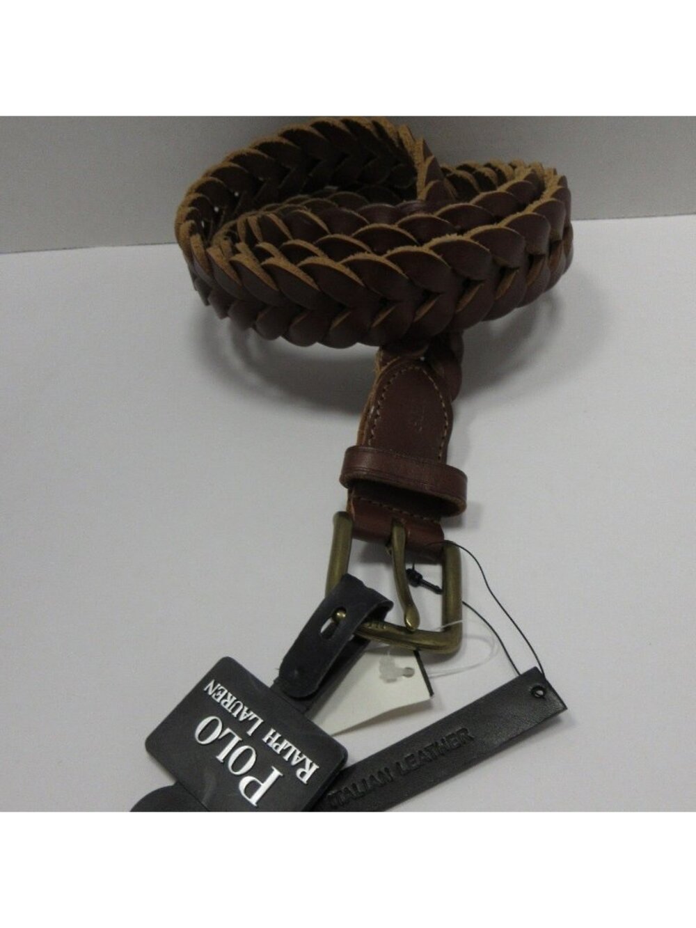 Polo Ralph Lauren Belt 42 Tan Italian Leather Braided Woven Classic